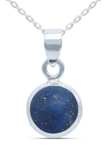 mantraroma echt Silberkette mit Lapis Lazuli blauer Edelstein Damen Kettenanhänger 925 Sterlingsilber Halskette Geschenk (AK1-129-06-45)