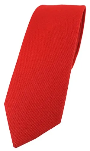 TigerTie schmale Designer Krawatte in rot verkehrsrot Uni - 100% Baumwolle - Krawattenbreite 6 cm