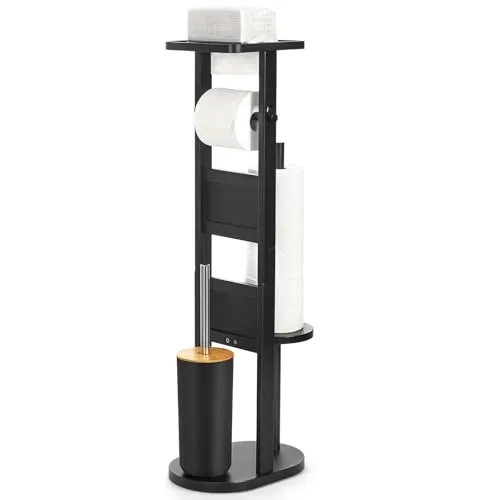 Yorbay Stand WC-Garnitur aus Bambus - Multifunktionale WC-Garnitur mit Toilettenpapierhalter und Smartphone-Ablage, aus robustem Bambus für ein sauberes und ordentliches Badezimmer.