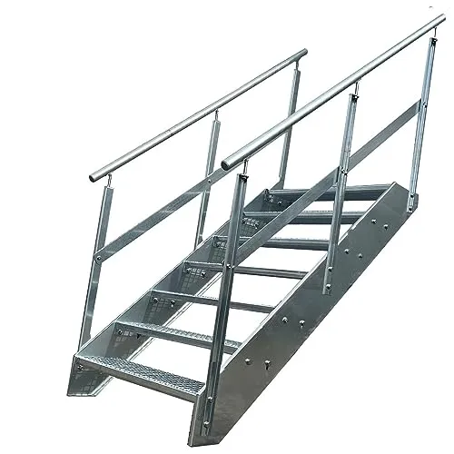 Kaminbau Mierzwa Premium Stahl Treppe mit Geländer, 7 Stufen, verzinkt