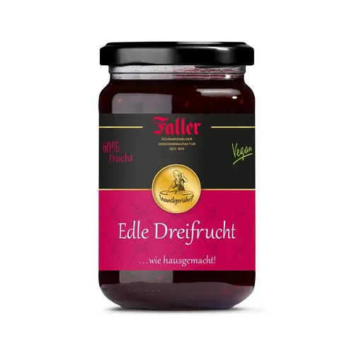 Faller Edle Dreifrucht-Konfitüre extra aus dem Schwarzwald mit 60% Frucht 330 g
