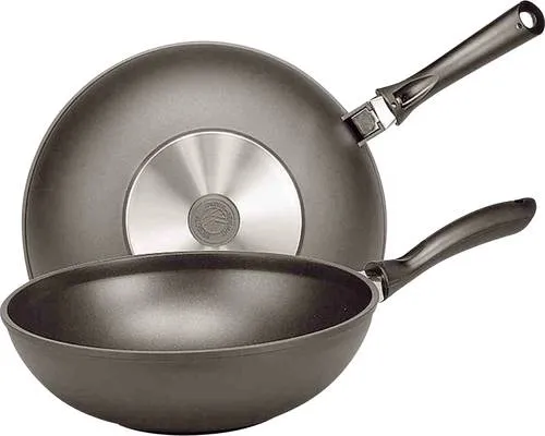 Krüger Wok Aluguss Wokpfanne LEIPZIG, 30 cm - Pfanne aus hochwertigem Aluminiumguss mit antihaftbeschichteter Oberfläche und ergonomischem Stielgriff, ideal für energiesparendes Kochen auf Elektro- und Gasherden.