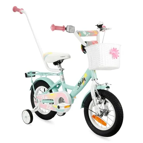 Kinderfahrrad 12 Zoll für Mädchen mit Korb und Reflektoren in türkis von MIRAVO