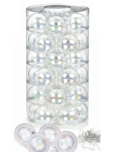 Inge Glas Weihnachtskugeln mit Haken | Schöne Christbaumkugeln aus Glas | Set 30 Kugeln und 40 Aufhänger | Christbaumschmuck Weihnachtsbaumkugeln (Dazzling Whisper | Irisierend)