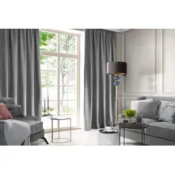 Design91 Samtvorhänge für Wohnzimmer & Schlafzimmer - Blickdichte Ösen-Velours-Vorhänge in elegantem Grau, 135 cm x 300 cm, ideal für stilvolle Raumgestaltung und optimale Lichtregulierung.