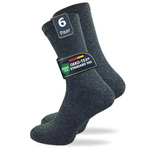 GAWILO Herren Venensocken (6 Paar) | Ohne Gummibund & ohne Naht | Venenfreundliche, blickdichte Wellness Socken | Geeignet für Diabetiker (47-50, grau)