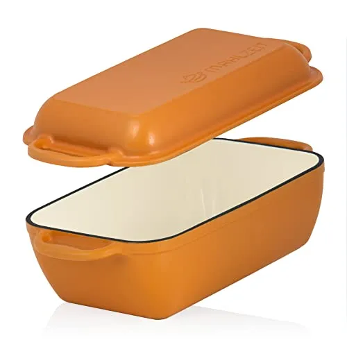 Mahlzeit Gusseisen Bräter 4,8L | Sunny Orange, 2in1 mit Deckel - Pfannen | Vielseitiger Bräter für Induktion, ideal zum Kochen, Braten und Grillen mit umdrehbarem Deckel für extra Grillaromen.