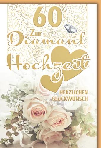 Diamanthochzeit Glückwunschkarte mit Briefumschlag Rosenbouquet