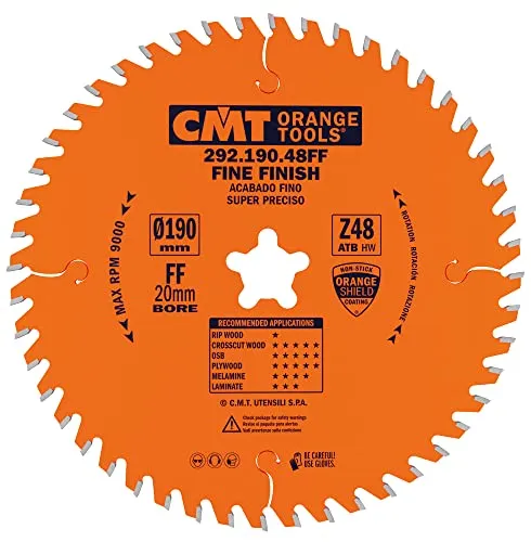 CMT Orange Tools Kreissägeblatt Feinschnitt HW 190 x 2,4 / 1,6 x 20 (Feestool® FF) Z=48 - Kreissägeblätter für Handkreissägen, ideal für präzise Querschnitte und hohe Qualität für optimale Haltbarkeit.