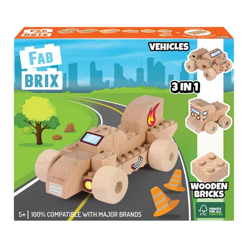 *OPEN BRICK FB-1808 FAB BRIX Holzbausteine 3in1 Fahrzeuge Neu & OVP