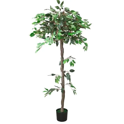 Kunstbaum Ficus Benjamin 160 cm - Decovego - Hochwertiger Kunstbaum für stilvolle Zimmerdekoration. Die pflegeleichte Ficus Benjamin Kunstpflanze aus Echtholz sieht jederzeit frisch aus und passt perfekt in jedes Ambiente.