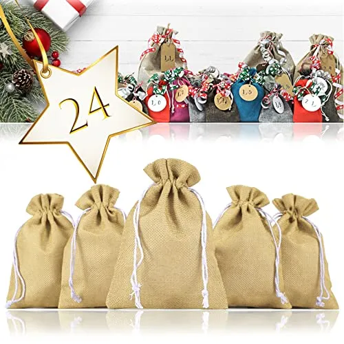 Ganzoo 24er Set Jutesäckchen für Adventskalender zum selbst befüllen, 17,5cm x 12,5cm, Jutebeutel, Stoffbeutel, Natur Säckchen, Geschenksäckchen, Sack, Beutel – (Hellbraun)