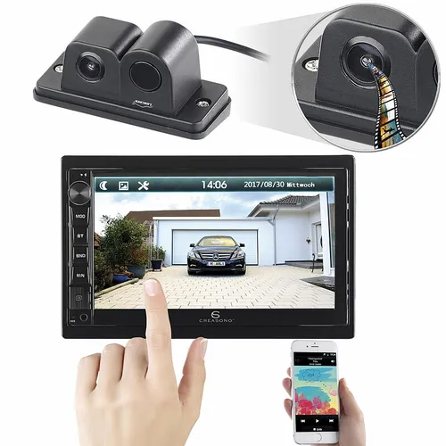 Creasono 2-DIN-MP3-Autoradio mit Touchdisplay und Farb-Rückfahrkamera