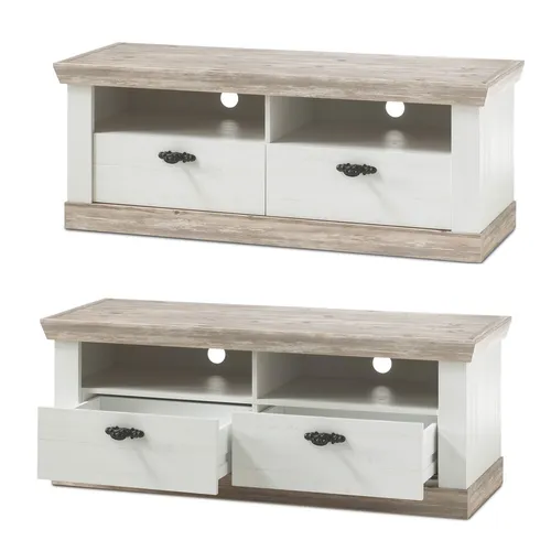 Landhaus TV Lowboard FERNA-61 in Pinie dunkel und weiß von Lomadox