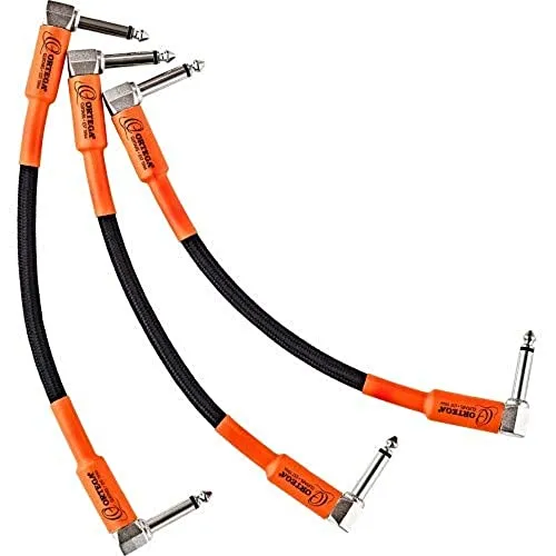 Ortega Guitars Economy Series Patchcable - 3 Stück Patch Kabel - Länge 18 cm - Gewinkelt - Mantel aus Kunststoff, Schwarz und Orange (OECPA3-06)