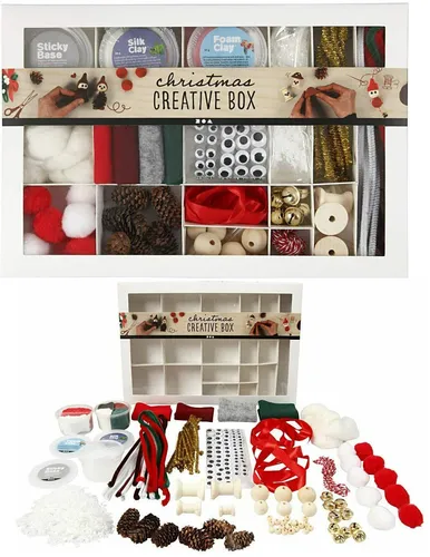 Produktbild Kreativ Weihnachten Craft Deko Box Pom Poms Wackelig Augen Schleifen Ton