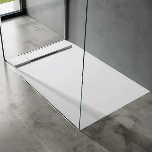 doporro Duschtasse Duschwanne 90x120x4 flach Mineralguss - Duschwanne aus Mineralguss in Weiß, inkl. Ablaufgarnitur, ideal für bodenebene Montage und bietet maximale Stabilität sowie wärmespeichernde Eigenschaften.