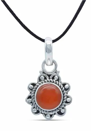 mantraroma Kettenanhänger 925 Silber Karneol orange roter Stein Edelstein Kettenanhänger Damen Sterling Silber Halskette Anhänger Geschenk (MAH-160-16)