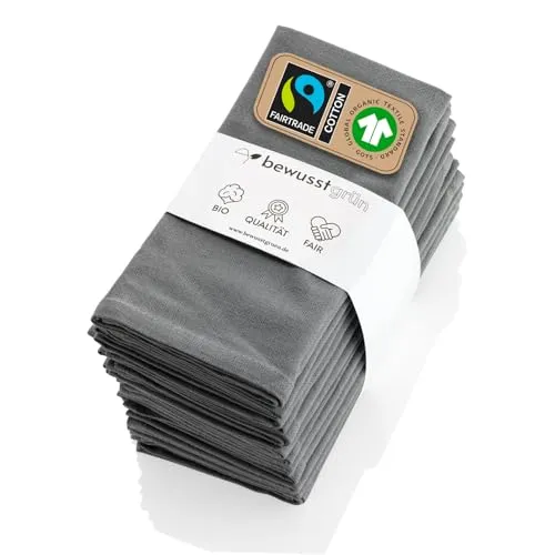 BewusstGrün 12 Faire & Nachhaltige Stoffservietten aus 100% Bio-Baumwolle - Stoffservietten in Grau, 45x45 cm, ideal für jeden Anlass. Umweltfreundlich und GOTS-zertifiziert für faire Arbeitsbedingungen. Inklusive Faltanleitungen für perfekte Tischdekoration!