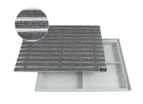 EMCO Rips Eingangsmatte 60x40cm grau mit ACO Bodenwanne - Rutschsichere Fußmatte in hellgrau, ideal für drinnen und draußen. Perfekt für Flur, Terrasse und Garage. Hochwertiges Rips-Material sorgt für eine langlebige Nutzung.