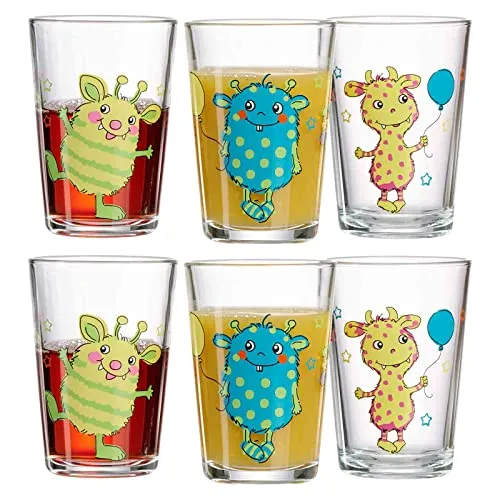 Ritzenhoff & Breker Kindergläser Monsterchen, 6er Set, 205 ml, Bedruckte Kinderbecher mit Monstermotiven, Spülmaschinengeeignet