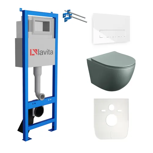 Lavita WC Set mit Vorwandelement, Wand-WC und Spülknopf in grau von LAVITA