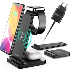 Wisam® 3 in 1 Multifunktion 15W QI Ladestation Airpods Pro Apple Watch - Schwarz