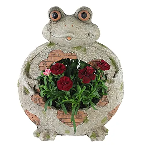 Arnusa Blumentopf Frosch mit Pflanztopf Dekorativer Blumenkübel 37cm Tierfigur Gartendekoration GB003 Gartenfigur