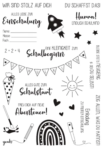 VBS Silikonstempel Schulanfang Set 23-teilig, Grußkarten, Scrapbooking, DIY