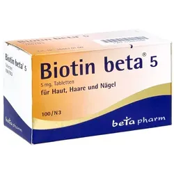 Biotin Beta 5 5mg Tabletten - Arzneimittel zur Vorbeugung und Behandlung von Biotinmangel, unterstützt den Stoffwechsel und fördert das Haar- und Nagelwachstum.