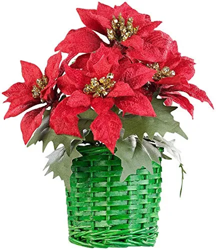 infactory Weihnachtsstern Gesteck: Weihnachts-Gesteck mit Weihnachtssternen im geflochtenem Korb, 22 cm (Weihnachts-Kunstblumen-Gesteck, Winterdeko, Weihnachten)