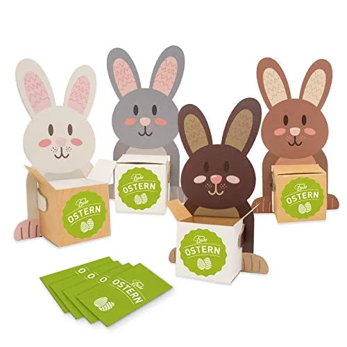 itenga Frohe Ostern Deko Geschenkverpackung Tischkarten Osterhase Hasenbande Geldgeschenk Geschenkkarten (Hasenbande (4 Figuren))