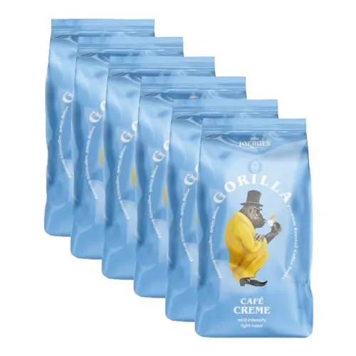 Joerges Gorilla Café Creme 6x 1000g | 100% traditionelle Arabica-Bohnen | Ideal Vollautomaten Crema harmonisches Aroma | geringer Koffeingehalt helle Röstung | Vorratspackung