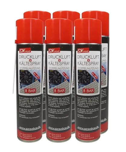 SDV Chemie Druckluft u. Kältespray 6x 600ml Air Duster Druckluftreiniger Kühlspray Eisspray