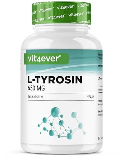 L-Tyrosin - 365 vegane Kapseln - Hochdosiert mit 1300 mg - Aminosäuren: Jede Dose enthält 365 vegane Kapseln für einen 6-Monatsvorrat, hochdosiert mit 1300 mg L-Tyrosin pro Tagesportion, rein aus pflanzlicher Fermentation und ohne unerwünschte Zusatzstoffe.