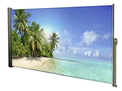 Seitenmarkise ausziehbar 160x300 - Sichtschutz und Sonnenschutz - Gartensichtschutz mit schönem Fotomotiv für eine gemütliche Atmosphäre. Ausziehbar und einfach zu bedienen dank der mechanischen Federrolle.