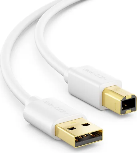 deleyCON 5m USB 2.0 Datenkabel Druckerkabel Scannerkabel - USB A-Stecker zu USB B-Stecker für Drucker Scanner Printer - Weiß