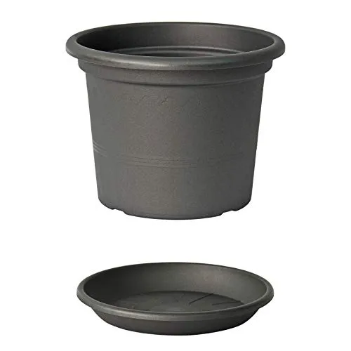 Euro3plast Geo Blumentopf mit Untersetzer 12 Größen und 9 Farben zur Wahl (40 cm, Anthrazit)