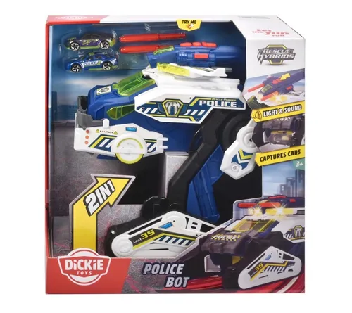 Dickie Toys Polizei-Fahrzeug Police Bot - Ferngesteuerte Roboter mit 2-in-1 Transform-Funktion: Verwandelt sich in einen beeindruckenden Polizei-Roboter und bietet Licht & Sound für aufregenden Spielspaß!