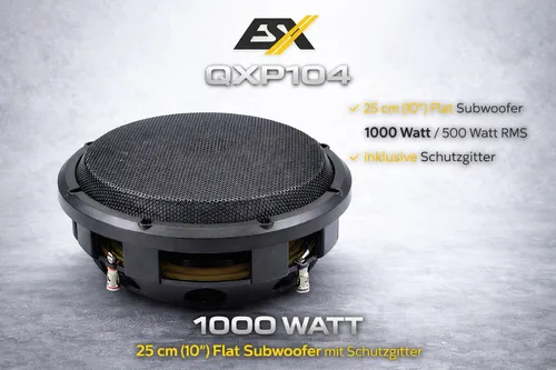 ESX QXP104 25 cm (10”) Flat Subwoofer 1000 Watt mit Schutzgitter