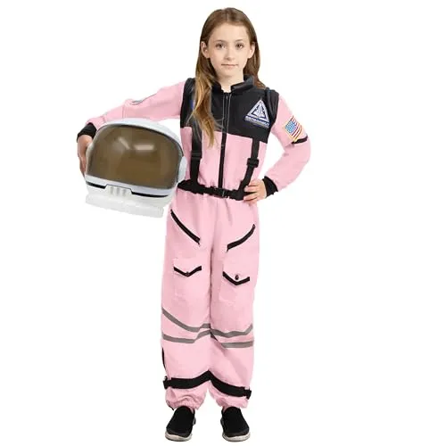 Spooktacular Creations Rosa Astronautenkostüm: Raumanzug mit beweglichem Astronautenhelm, perfekt für Kleinkinder, Mädchen, Halloween, Cosplay, Mottoparty-Pink Small (5-7 Jahre)