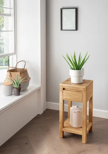 Blumensäule Beistelltisch aus Wildeiche 30x60cm - Moderner Beistelltisch aus geölter Wildeiche, ideal für alle Zimmer. Mit praktischem Stauraum und Ablagen, verbindet Funktionalität mit einem natürlichen Design.