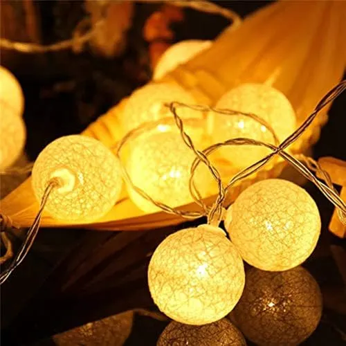 LED Lichterkette Baumwollkugeln mit Stecker, 3,8m 20er Cotton Ball Lichterketten Kugeln Nachtlicht für Weihnachten, Hochzeit, Party, Zimmer, Wohnheim, Innen Deko.