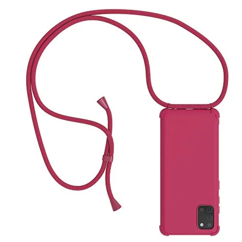 EAZY CASE Handykette kompatibel mit Samsung Galaxy A31 Handyhülle mit Umhängeband, Handykordel mit Schutzhülle, Silikonhülle, Hülle mit Band, Kette für Smartphone, Full Color Beere