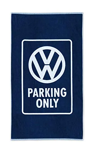 BRISA VW Collection - Volkswagen Strand-Bade-Tuch Parking Only Blau - Handtuch 160 x 90 cm aus 100% Baumwolle, mit praktischem Aufhänger und zwei verschiedenen Seiten für Sonnenliegen und Abtrocknen. Offizielles Volkswagen Lizenzprodukt, ideal für Strand, Sauna oder Bad.