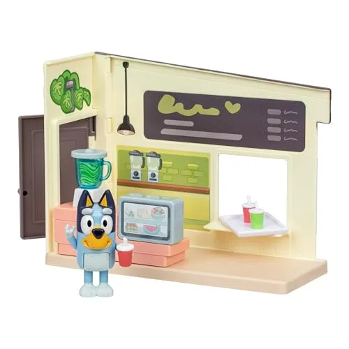 BlueY Blueys Mini-Saftbar-Spielset mit beweglicher Figur - Erlebe mit Blueys Mini-Saftbar-Spielset kreativen Spielspaß! Hilf beim Mixen von köstlichen Säften und dekoriere die Saftbar mit tollen Fruchtstickern. Enthält eine bewegliche Bingo-Figur und sorgt für fantasievolles Spielen.