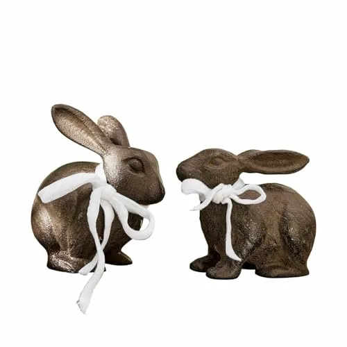 Loberon Deko-Hase 2er Set Hennes, Zwei Größen, handgefertigt, rustikal & zeitlos, Tierfiguren, Ostern, Osterhase, Osterdekoration, Gusseisen, braun