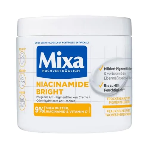 Mixa Körpermilch Mixa Niacinamide Bright Creme, Mildert sonnenbedingte Pigmentflecken, versorgt trockene Haut. weiß