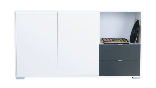 Vladon Sideboard Milano (Kommode mit 2 Türen Weiß matt, 2 Schubladen Anthrazit matt, Made in Germany), Korpus Weiß matt (152,5 x 83 x 37 cm)