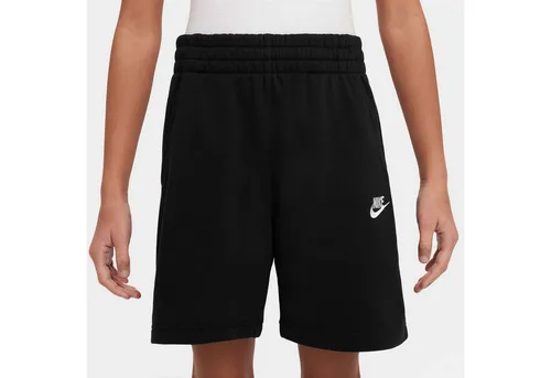 Nike NSW Club Shorts Jungen in black-white, Größe 140/146 - Bequeme Sweatshorts für Kinder mit weitenregulierbarem Elastikbund und praktischen Seitentaschen. Ideal für Freizeitaktivitäten und sportliche Abenteuer.